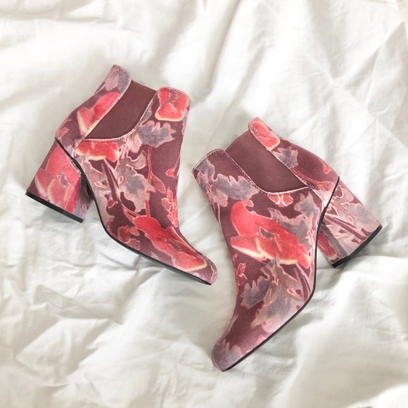 Shoes - Velour Fall Floral Booties Shoes Boho Boots 9